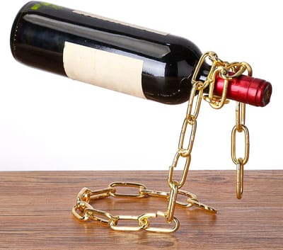 Elegante Flessenhouder Ketting voor Wijnflessen, Ideaal voor Eettafel, Keuken en Bar, Gouden Design met Hangende Bevestiging