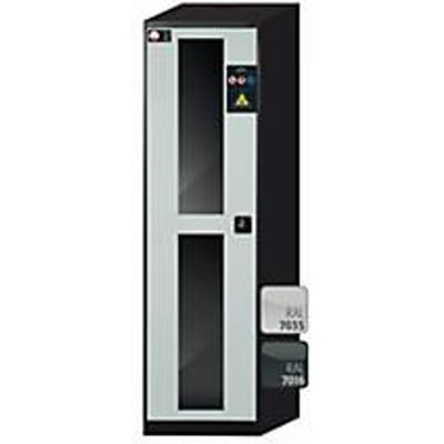 asecos CS-CLASSIC-G chemische voorraadkast, scharnierende deur met glasuitsparing, links scharnier, front in lichtgrijs, B 545 x D 520 x H 1950 mm