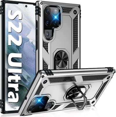 Hoesje Geschikt Voor Samsung Galaxy S22 Ultra Hoesje Anti-Shock Hybrid Armor Zliver - Hoesje Geschikt Voor Samsung Galaxy S22 Ultra hoesje met Kickstand Ring Houder - Kunststof - Back Cover