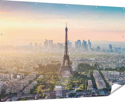 Gards Tuinposter Skyline van Parijs met de Eiffeltoren - 180x120 cm - Tuindoek - Tuindecoratie - Wanddecoratie buiten - Tuinschilderij
