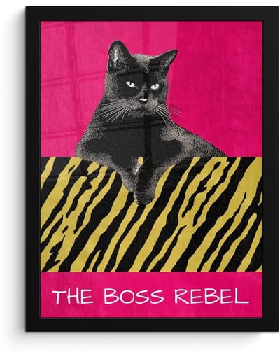 Poster in lijst - Fotolijst 30x40 cm - Posters - Kat - Baas - Roze - Tijgerprint - Posterlijst zwart - Decoratie - Wanddecoratie woonkamer - Muurdecoratie slaapkamer