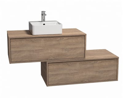 Vente-unique Hangend badkamermeubel met enkele wastafel en 2 lades - TEANA