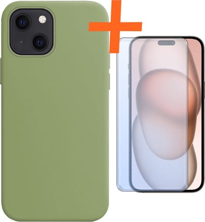 Hoes - Met Screenprotector - Geschikt voor Apple iPhone 15 - Sterk & Shockproof - Back Cover - Siliconen Case - Telefoon Hoes - Groen