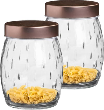 Urban Living Voorraadpot/bewaarpot Beau - 2x - 1.2L - glas - koperen deksel - D13 x H15 cm