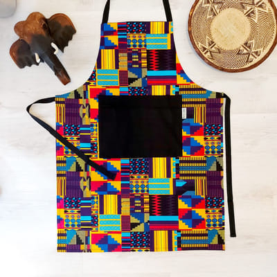 MASHONA handgemaakte Afrikaanse print schort met jute zak detail gemaakt van 100% Bogolan Mudcloth Geïnspireerde Stof