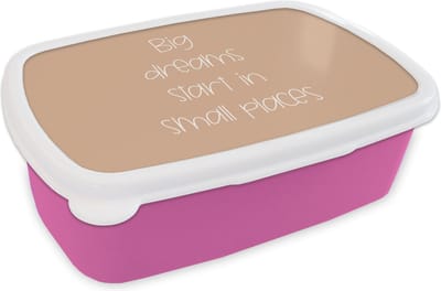 Broodtrommel Roze - Lunchbox - Brooddoos - Spreuken - Quotes - Big dreams start in small places - Droom - 18x12x6 cm - Kinderen - Meisje