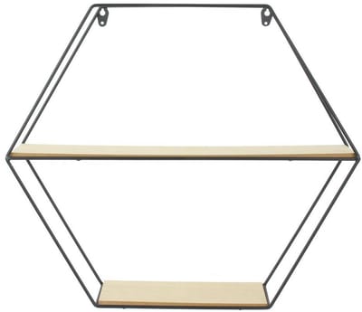 Wandplank - zeshoek - metaal/hout - 46 x 10 x 40 cm - 2 planken