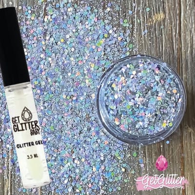 GetGlitterBaby® - Biologische / Biologisch afbreekbare Poeder Festival Glitters voor Lichaam en Gezicht Jewels / Zilveren Biodegradable Face Body Glittergel - Zilver / Silver en Glitter Gel Lijm HuidLijm