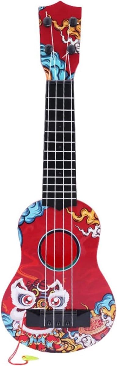 Kindergitaar Hout - Muziekinstrument Peuters - Muziek Leren Spelen - 4 Verstelbare Zijkanten - 44 cm - Mahonie