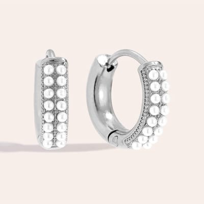 Bijoutheek Oorringen Hoop Fijne Parel Dots Zilverkleurig