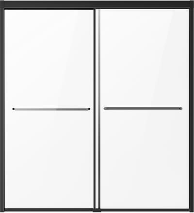 Douchedeur voor Badkuip, 56-60 Inch B X 60 Inch H, Semi-Frameloze Dubbele Schuifdeur met 1/4 Inch Gehard Glas En Roestvrijstalen Handgreep, Zwarte Afwerking