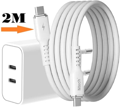 USB C Adapter 35W - USB C Oplader 2 poorten met 2M USB C naar USB C Kabel - Wit