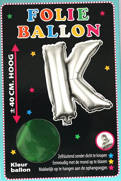Folieballon - K - Letter Groen - 40cm - Folie - Ballon - Zelfsluitend - Eenvoudig Met Mond Opblazen - Ophangoogjes - Touche Cards
