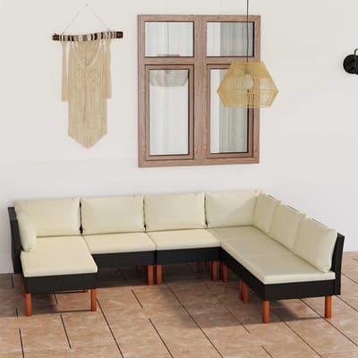 vidaXL - 7-delige - Loungeset - met - kussens - poly - rattan - zwart