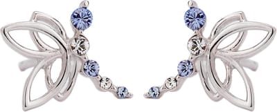 Traveller Oorbellen - Meisje - Libelle / Elfje - Blauw & Wit - Zilver 925 - Kristal - Preciosa Crystals - 10 x 9 mm - Zala - 545211