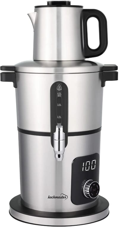 Kochmaster Aura Elektrische RVS Samovar – 4L + 1L – 2000W – Digitale Display – Warmhoudfunctie