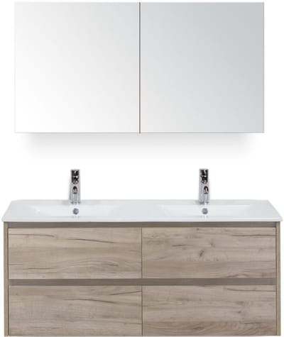 Dante Badmeubelset 120 cm - Craft Oak - Keramische Wastafel Wit Enjoy met Spiegelkast