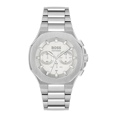 BOSS HB1514087 TAPER Heren Horloge - Chronograaf - Mineraalglas - Staal - Zilverkleurig - 45 mm breed - Quartz - Vouw/Vlindersluiting - 5 ATM (douchen)