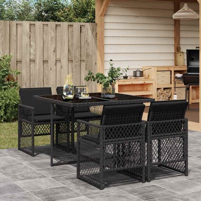 vidaXL - 5-delige - Tuinset - met - kussens - poly - rattan - zwart