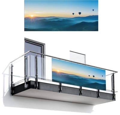Balkonscherm 300x120 cm - Balkonposter Luchtballonnen - Bergen - Zonsopgang - Landschap - Balkon scherm decoratie - Balkonschermen - Balkondoek zonnescherm