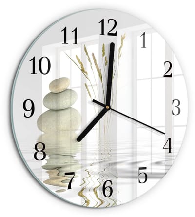 Tulup Wandklok - Stenen Moderne Glazen Wandklok - 30fi cm - Wit Wandklok Glas Met Motief - Zwarte Handen - Ronde Wandklok - Moderne Wandklok Glas - Wandklok Glas Decoratie