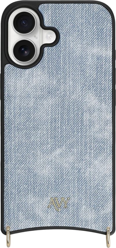 AVY Leren Hoesje geschikt voor Apple iPhone 17 | Compatibel met MagSafe | Kunstleren Case | Back Cover | Haakjes voor koord | Denim