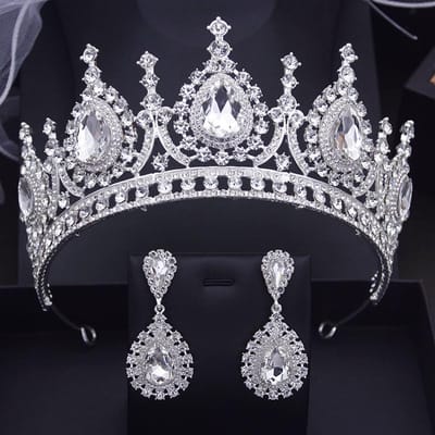 Barokke Hoofdtooi Koninklijke Koningin Bruidskroon Sets Paars Champagne Tiara's Oorbellen Pageant Bruiloft Sieradensets Accessoires white