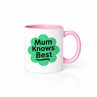 Mum Knows Best Mok met Roze Oor en Binnenkant - Lief Moederdag Cadeau - Groene Bloem Grafische Beker