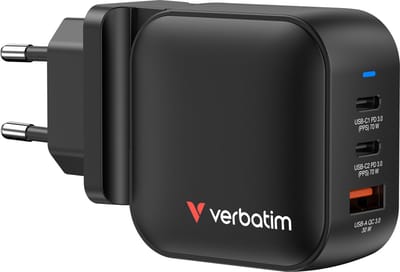 Verbatim Mini GaN Charger 70W 3 Port US plug with EU and UK adaptors
