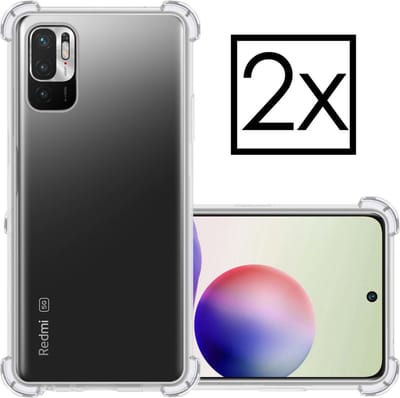 Hoesje - 2 Stuks - Geschikt voor Xiaomi Redmi Note 10 5G - Sterk & Shockproof - Siliconen Case - Back Cover - Telefoon Hoes Shock Proof - Transparant