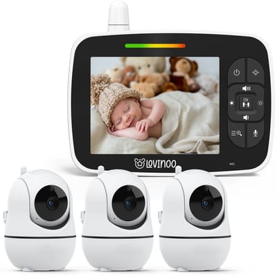 Lovinoo Babyfoon met 3 Camera's - Baby Monitor - Op Afstand Bestuurbaar - Babyphone - Temperatuursensor - Uitbreidbaar Tot 4 Camera's - Terugspreekfunctie - Zonder Wifi en App - 3.5 Inch HD Scherm