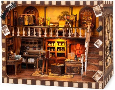 Miniatuur Huis - Houten Puzzel - Boekenplank Decoratie - Met LED Verlichting - 30 x 205 cm - Fotostudio