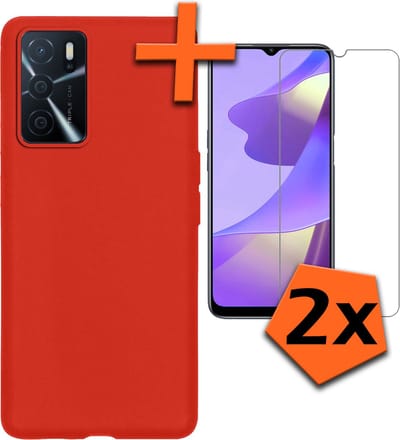 Hoes - Met 2x Screenprotector - Geschikt voor OPPO A16s - Sterk & Shockproof - Back Cover - Siliconen Case - Telefoon Hoes - Rood