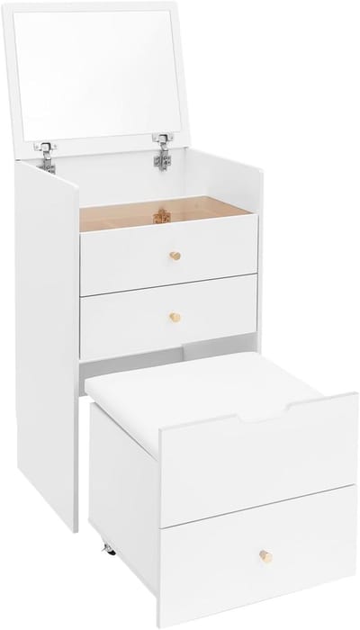 Kaptafel met spiegel - Slaapkamer meubel - Make-up opbergen - Inklapbare spiegel - 40 x 48 x 80 cm - Wit