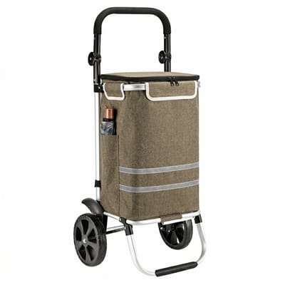 Opvouwbare Boodschappentrolley 40L – Afneembare Tas – Stevig & Waterafstotend – Draagkracht tot 30 kg – Olijfgroen