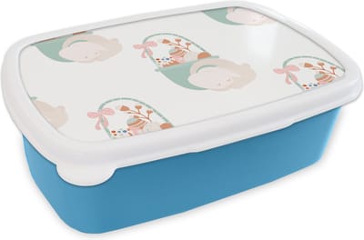Broodtrommel Blauw - Lunchbox - Brooddoos - Patroon - Pasen - Paasmand - 18x12x6 cm - Kinderen - Jongen