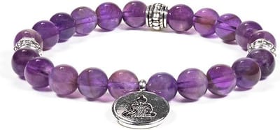 Yogi & Yogini - Mala Armband Amethist - Elastisch met Boeddha – 21 Kralen 8 mm