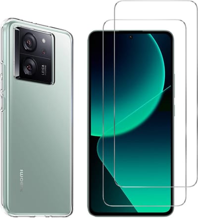 Hoesje Ultraslank geschikt voor Xiaomi 13t/13t Pro backcover siliconen Transparant en 2 stuks ScreenProtector Gehard Glas