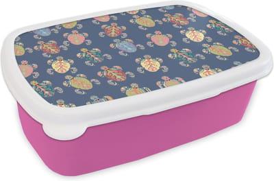 Broodtrommel Roze - Lunchbox - Brooddoos - Patronen - Schildpad - Dieren - Girl - Kids - Kinderen - 18x12x6 cm - Kinderen - Meisje