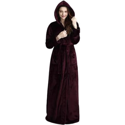 Losse Lange Dikke Badjas met Capuchon Winter Dikke Dames Badjas Pluche Fleece Warm Comfortabel Nachtkleding voor Dames Badjas M black