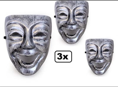 3x Masker nar zilver - hard PVC