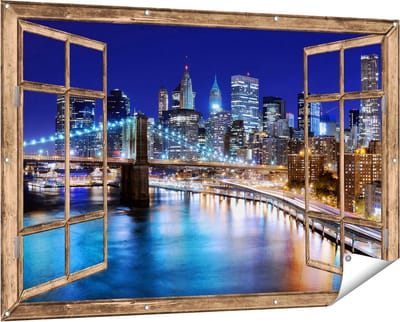 Gards Tuinposter Doorkijk Skyline New York in het Centrum - 150x100 cm - Tuindoek - Tuindecoratie - Wanddecoratie buiten - Tuinschilderij