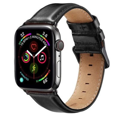 Leren bandje - geschikt voor Apple Watch 1/2/3/4/5/6/7/8/9/10/11/ SE (1,2,3) met maat 38 mm / 40 mm / 41 mm en 42 mm (Watch 10/11) - zwart
