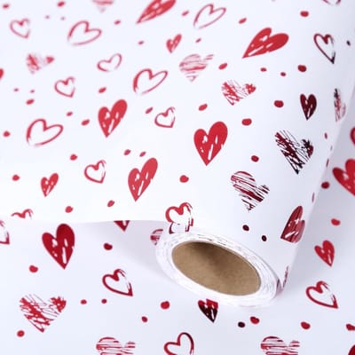 Folie Harten Inpakpapier - Luxe Geschenkwraps - Feestelijke Geschenkverpakking - Oogverblindend Metallic Effect - 43.3 x 1820 cm - Zilver Rood