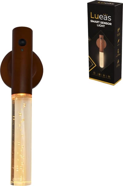 Lueas® - Draadloze wandlamp met bewegingssensor - warm wit licht - USB-C oplaadbaar - magnetische plaksticker - walnoothout kleur
