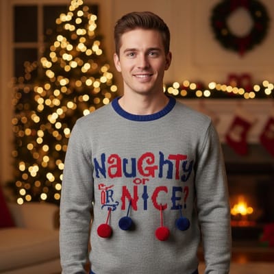 Redhart Foute kersttrui Naughty Or Nice - Wollen trui voor heren - Maat M
