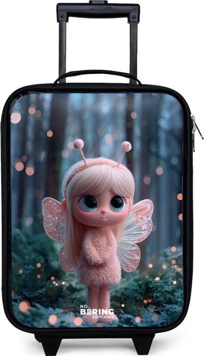 NoBoringSuitcases.com® - Kinderkoffer jongen - Kindertrolley meisje - Fairy - Bos - Glitters - Koffer kind lichtgewicht - Reiskoffer trolley voor kinderen - Koffertje met lichtgevende wieltjes - Rolkoffer zwart