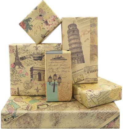 Dailygoods- Inpakpapier 6 Vellen - Vintage Ontwerpen - Geschenkverpakking - Feestartikelen - Creatieve Knutselprojecten - 50x70cm - Cadeaupapier