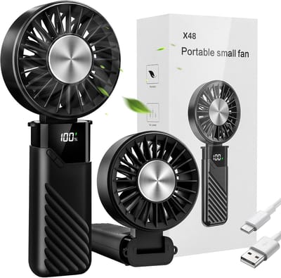 Mini draagbare ventilator, USB oplaadbare stille handventilator met 5 snelheden, kleine opvouwbare zakventilator, draagbare handventilator voor kantoor en buitengebruik (Zwart)