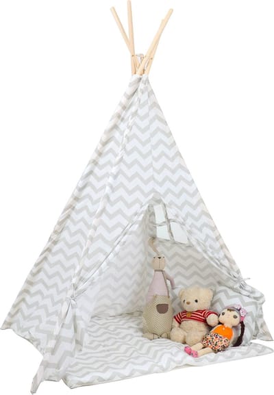 Tipi Tent - Speeltent met Vloermat & Kussens - Grijs Zigzag - Viking Choice
